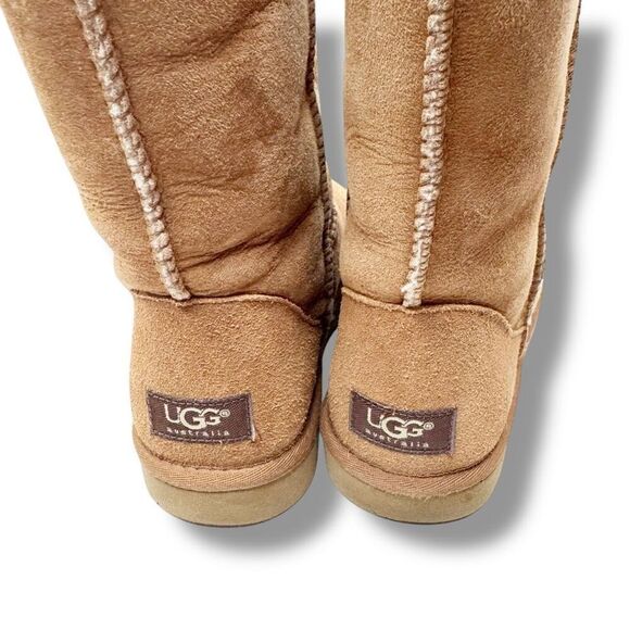 UGG Classic Tall Chestnut Brown Leather Sheepskin Winter Boots Womens Size 8 - Picture 6 of 10